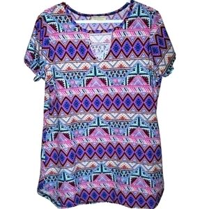 XL • Bobbie Brooks • Vibrant Aztec Printed  Striped T-shirt